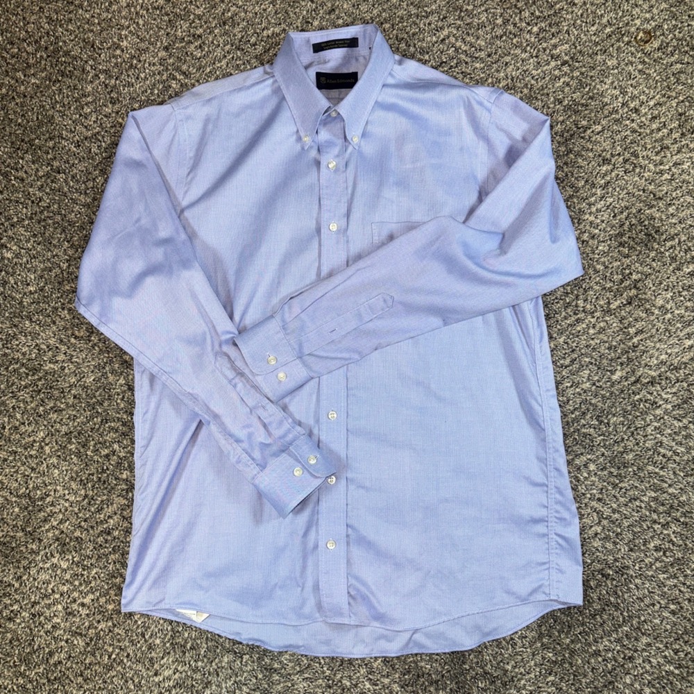 Allen Edmonds Mens Large Blue Wrinkle Free Cotton Button Down Dress Shirt